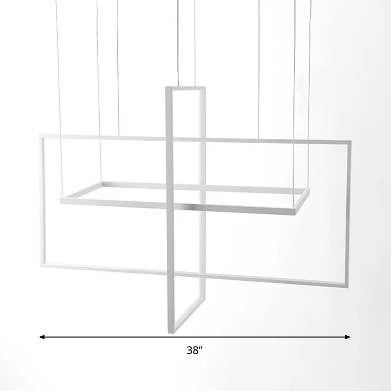 Rechthoekige hanglampset Minimalistisch metaal Wit 23,5"/31,5"/38" brede LED-hanglamp, warm/wit/natuurlijk licht Clearhalo