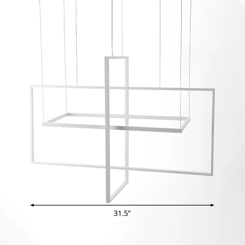 Rechthoekige hanglampset Minimalistisch metaal Wit 23,5"/31,5"/38" brede LED-hanglamp, warm/wit/natuurlijk licht Clearhalo