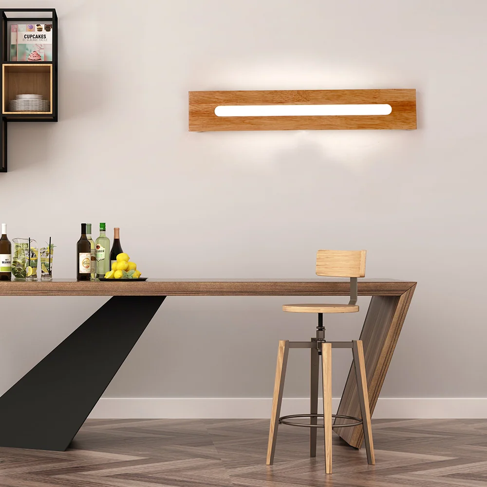 Rechthoekige houten wandmontage licht modernistische led bruine wandmontage ijdelheid lichtarmatuur warm licht, 14"/18"/21...