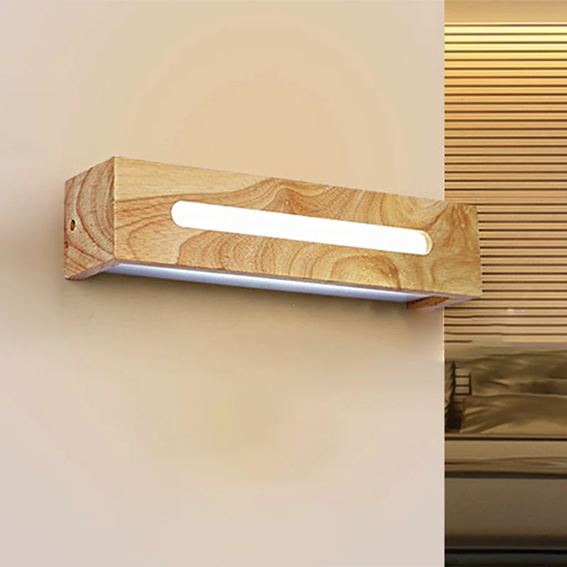 Rechthoekige houten wandmontage licht modernistische led bruine wandmontage ijdelheid lichtarmatuur warm licht, 14"/18"/21...