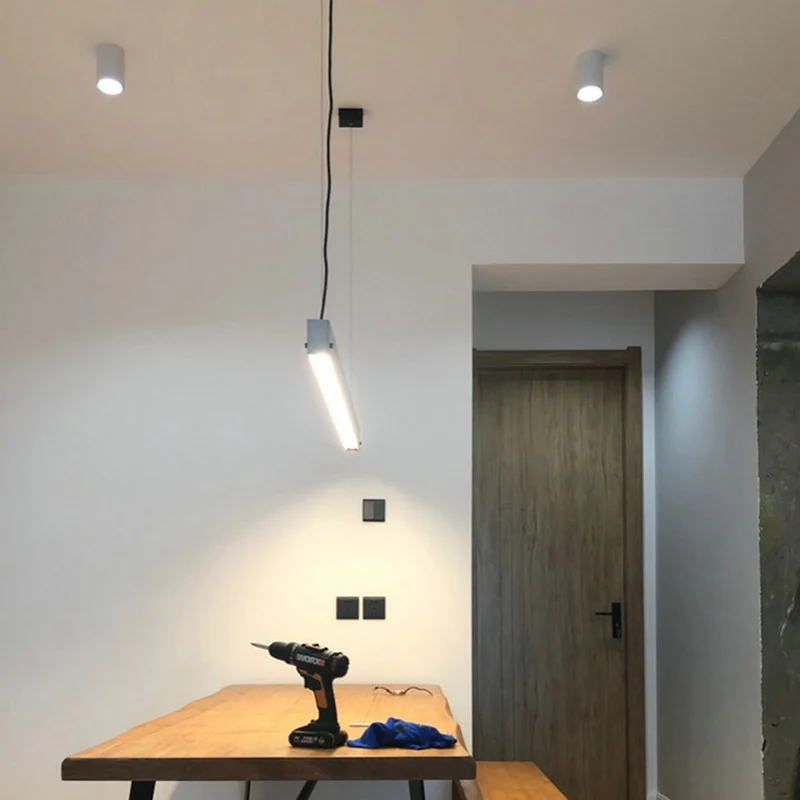 Rechthoekige lineaire eetkamer LED-hanglamp Cement Simplicity hangend eilandlicht grijs Clearhalo