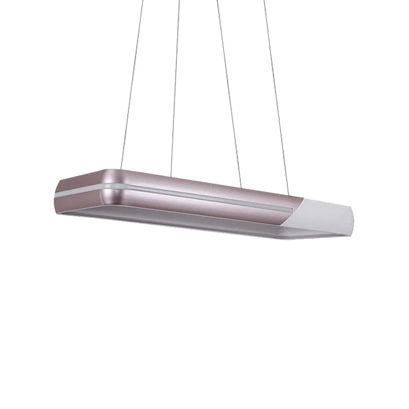 Rechthoekige metalen hanglamp met ronde hoek, eenvoudige stijl, roségouden LED-hangende plafondlamp voor eetkamer Clearhalo