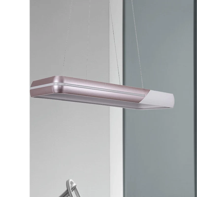 Rechthoekige metalen hanglamp met ronde hoek, eenvoudige stijl, roségouden LED-hangende plafondlamp voor eetkamer Clearhalo