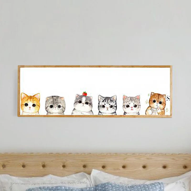 Rechthoekige metalen schattige kattenmuurschildering Lichte minimalistische stijl LED Houten wandgemonteerde lichtarmatuur...
