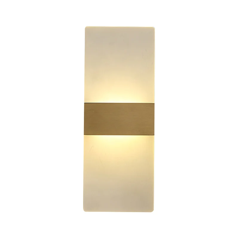 Rechthoekige, vlakke wandkandelaar, minimalistische acryl nachtkastjelamp met gouden band, warm/wit licht Clearhalo