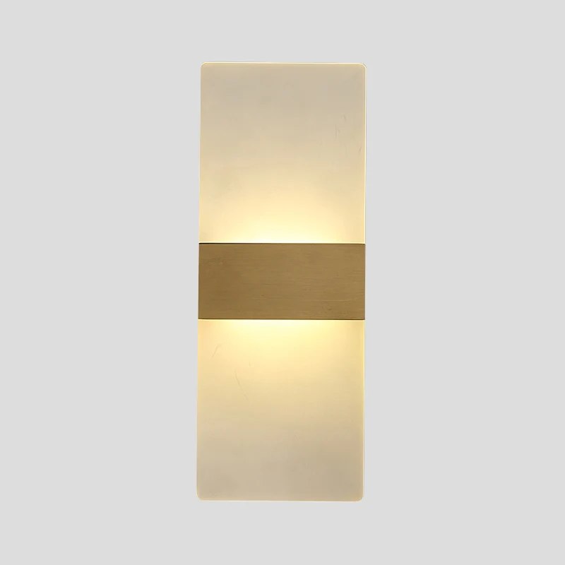 Rechthoekige, vlakke wandkandelaar, minimalistische acryl nachtkastjelamp met gouden band, warm/wit licht Clearhalo