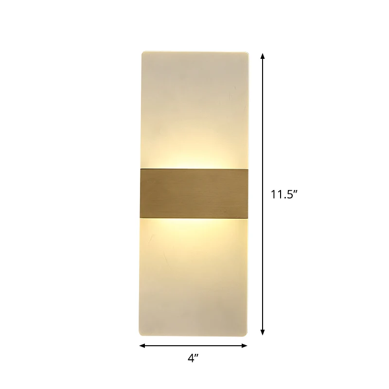 Rechthoekige, vlakke wandkandelaar, minimalistische acryl nachtkastjelamp met gouden band, warm/wit licht Clearhalo