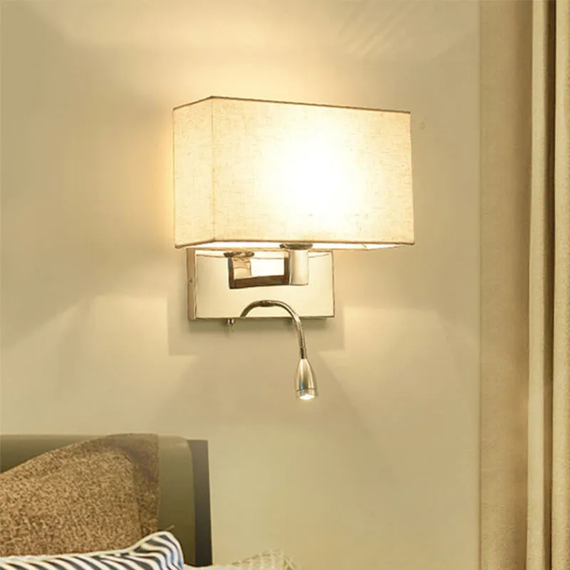 Rechthoekige wandlamp Sconce Eenvoudige stoffen LED-sconce Verlichting beige voor slaapkamer Clearhalo