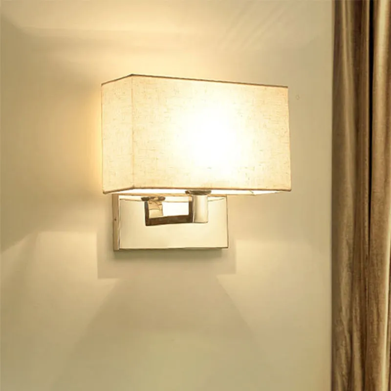 Rechthoekige wandlamp Sconce Eenvoudige stoffen LED-sconce Verlichting beige voor slaapkamer Clearhalo