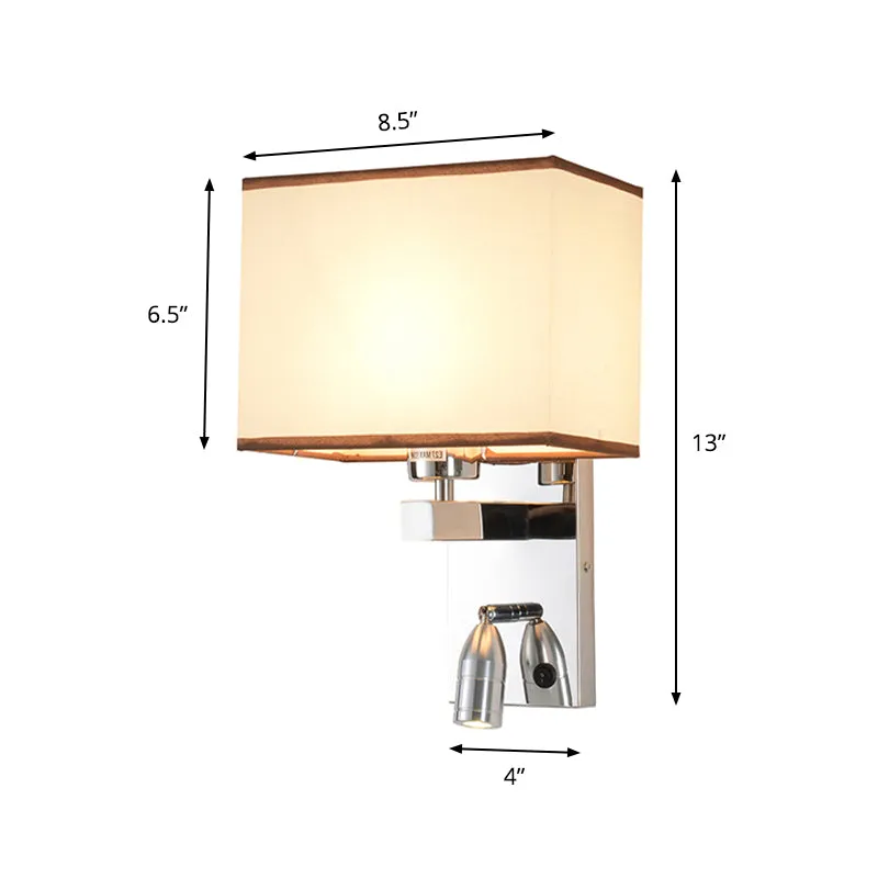 Rechthoekige wandmontage verlichting Moderne stoffen LED-wandkandelaarverlichting chroom met verstelbare spot Clearhalo