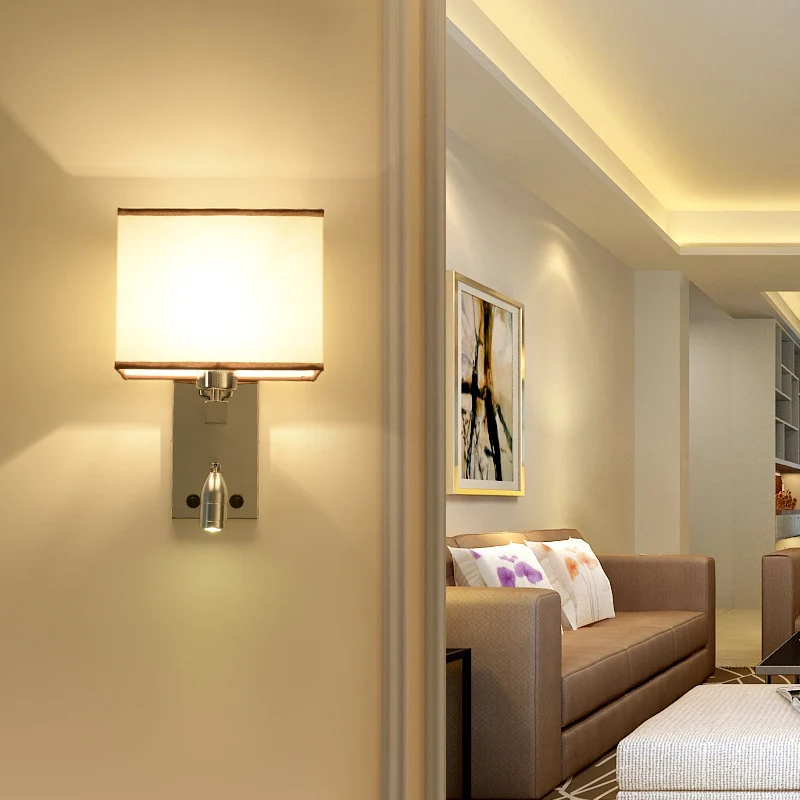 Rechthoekige wandmontage verlichting Moderne stoffen LED-wandkandelaarverlichting chroom met verstelbare spot Clearhalo