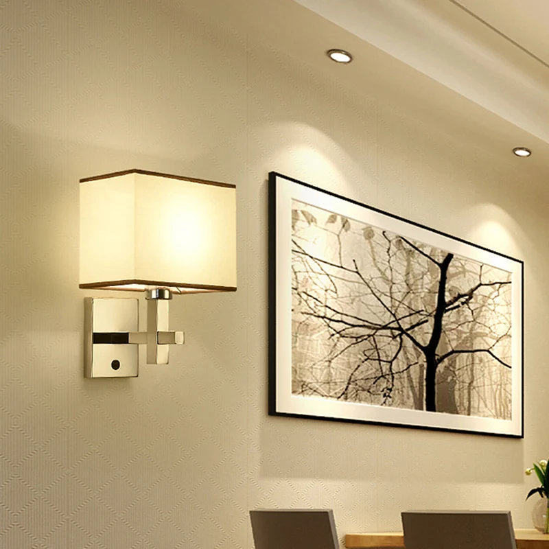 Rechthoekige wandmontage verlichting Moderne stoffen LED-wandkandelaarverlichting chroom met verstelbare spot Clearhalo