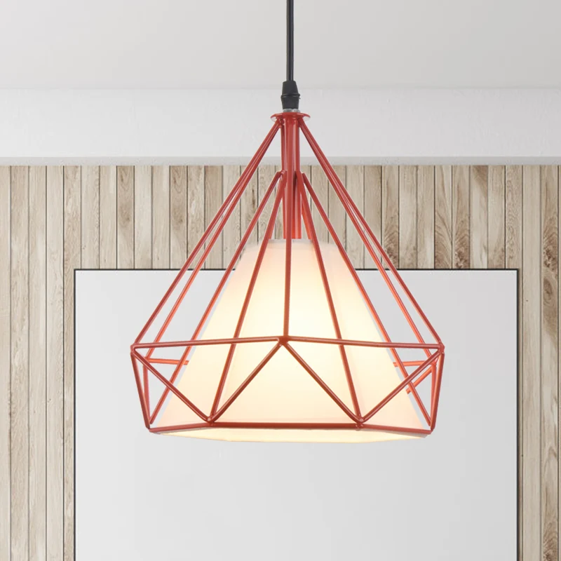 Retro Diamond Cage hanglamp 10"/15" dia 1 licht metalen hanglamp met stoffen kap groen/geel Clearhalo