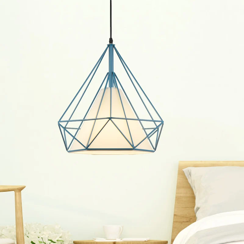 Retro Diamond Cage hanglamp 10"/15" dia 1 licht metalen hanglamp met stoffen kap groen/geel Clearhalo