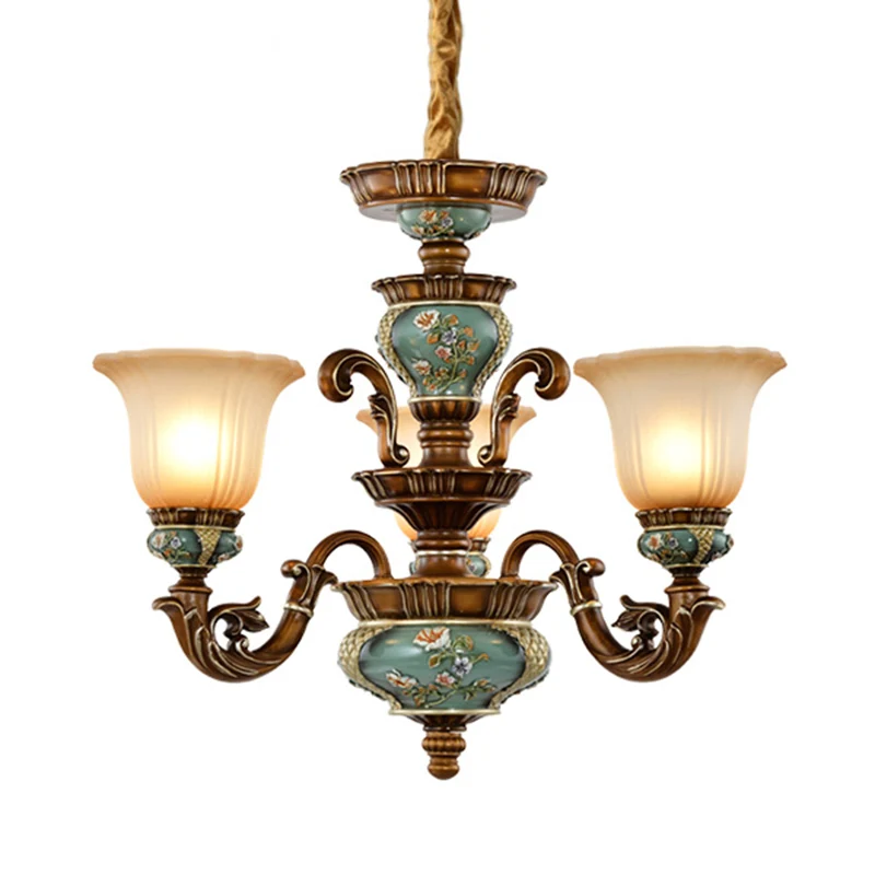 Retro hangende plafondlamp met bel, matglazen kroonluchterlamp zwartachtig groen Clearhalo