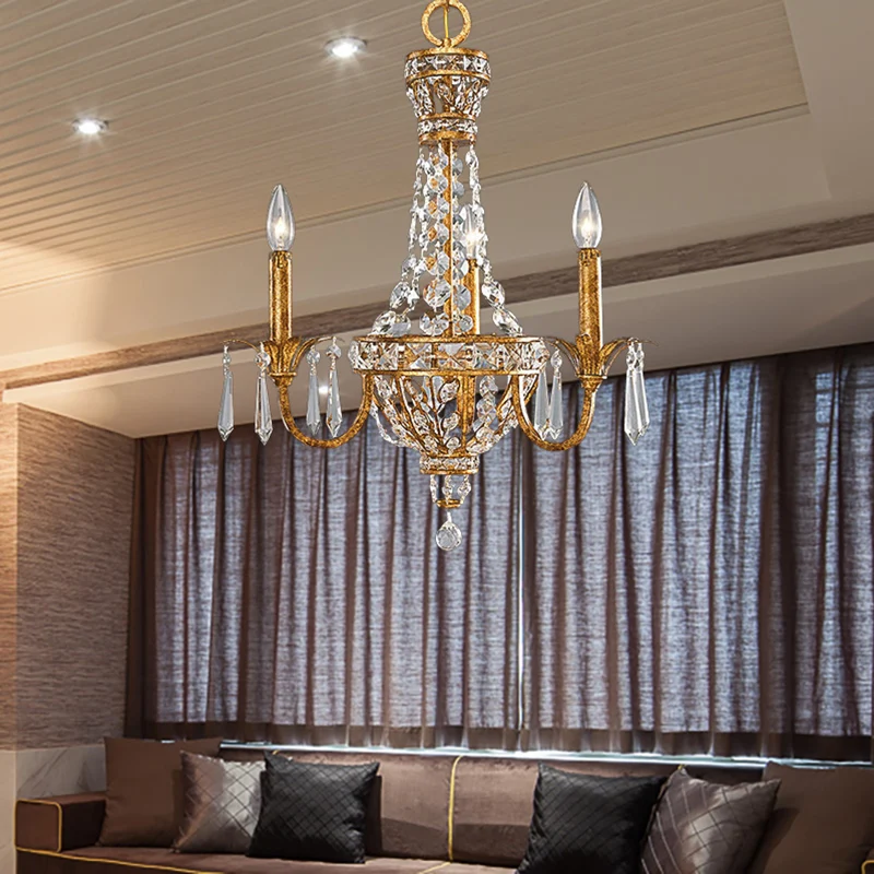 Retro piramide hangende kroonluchter kristal 3 koppen hanglamp goud voor woonkamer Clearhalo