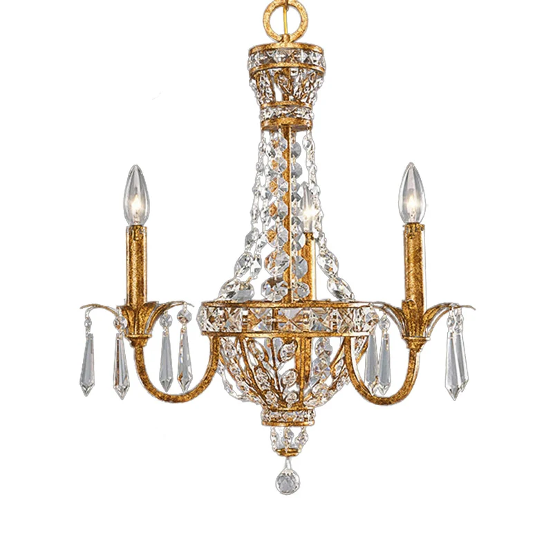 Retro piramide hangende kroonluchter kristal 3 koppen hanglamp goud voor woonkamer Clearhalo