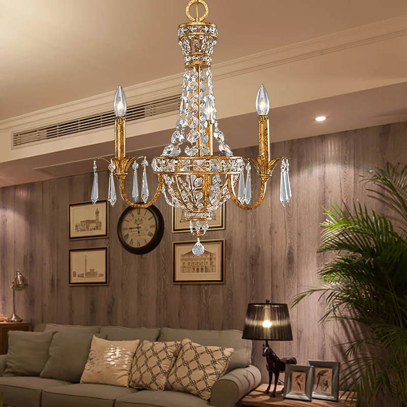 Retro piramide hangende kroonluchter kristal 3 koppen hanglamp goud voor woonkamer Clearhalo