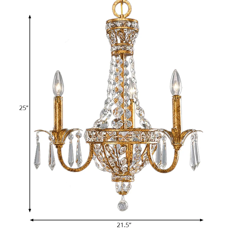 Retro piramide hangende kroonluchter kristal 3 koppen hanglamp goud voor woonkamer Clearhalo