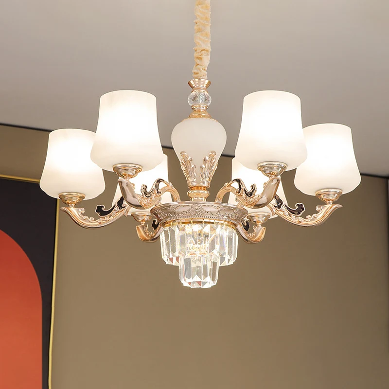 Retro taps toelopende schaduw kroonluchter licht wit glas hanglamp voor woonkamer Clearhalo