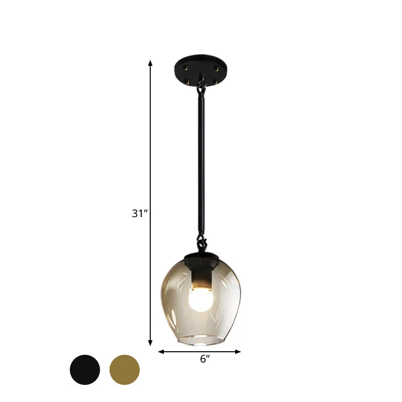 Retro wijnbeker helder kuiltje glazen hanger 1 kop hangend plafondlicht zwart/goud voor keuken Clearhalo