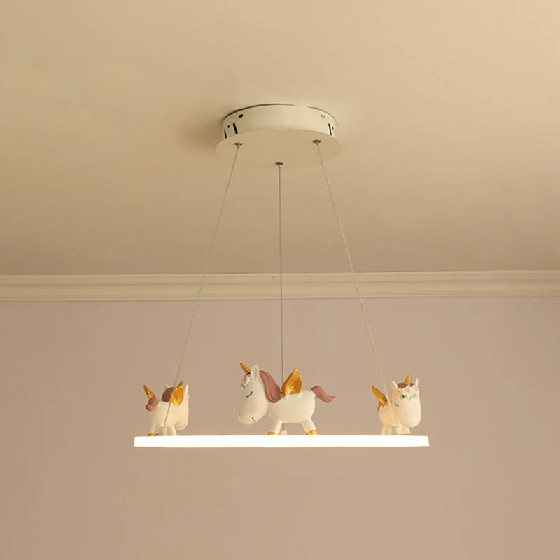 Ring LED kroonluchter licht kinder acryl kleuterschool hanglamp met hars eenhoorn Clearhalo