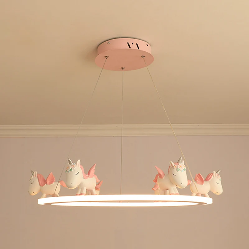 Ring LED kroonluchter licht kinder acryl kleuterschool hanglamp met hars eenhoorn Clearhalo