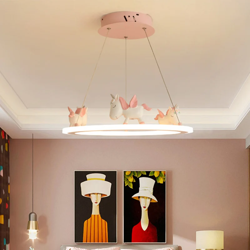 Ring LED kroonluchter licht kinder acryl kleuterschool hanglamp met hars eenhoorn Clearhalo