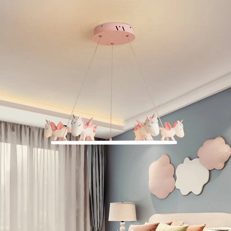 Ring LED kroonluchter licht kinder acryl kleuterschool hanglamp met hars eenhoorn Clearhalo