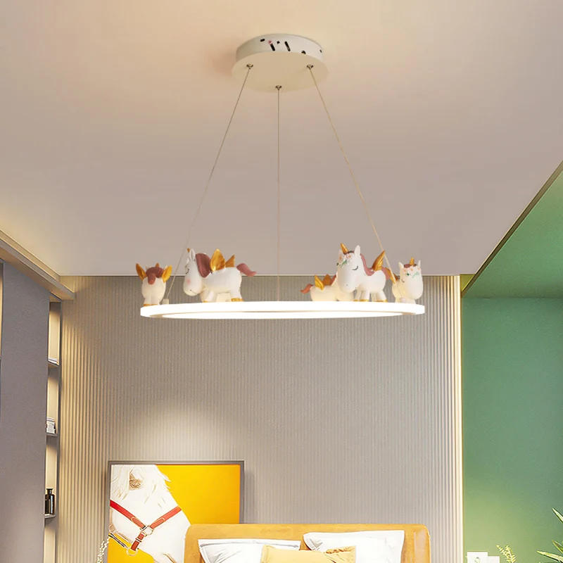 Ring LED kroonluchter licht kinder acryl kleuterschool hanglamp met hars eenhoorn Clearhalo