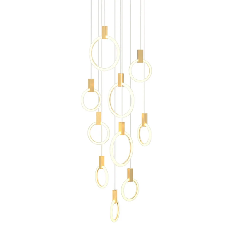 Ringvormige acryl LED multi-licht hanger moderne stijl gouden hangende verlichting voor trap Clearhalo