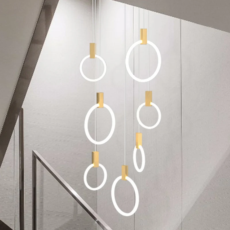 Ringvormige acryl LED multi-licht hanger moderne stijl gouden hangende verlichting voor trap Clearhalo
