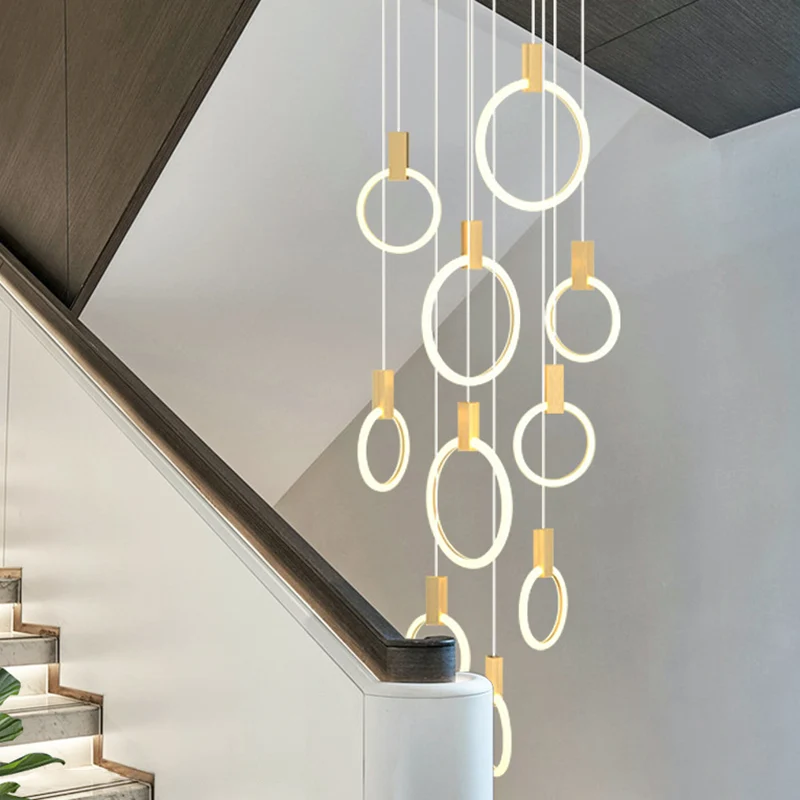 Ringvormige acryl LED multi-licht hanger moderne stijl gouden hangende verlichting voor trap Clearhalo