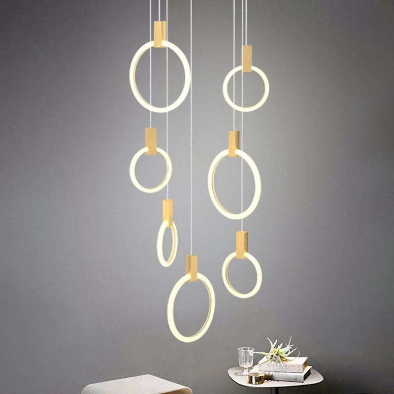 Ringvormige acryl LED multi-licht hanger moderne stijl gouden hangende verlichting voor trap Clearhalo