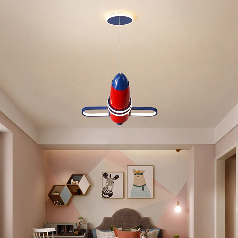 Rode en blauwe satelliet hanglamp Cartoon LED acryl kroonluchter voor babykamer Clearhalo
