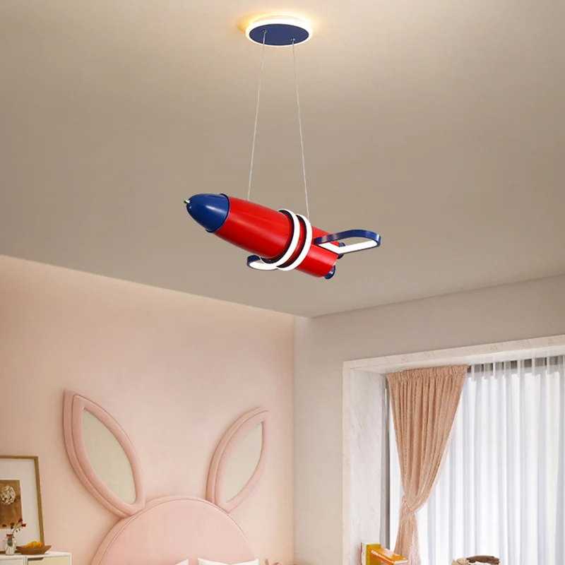 Rode en blauwe satelliet hanglamp Cartoon LED acryl kroonluchter voor babykamer Clearhalo