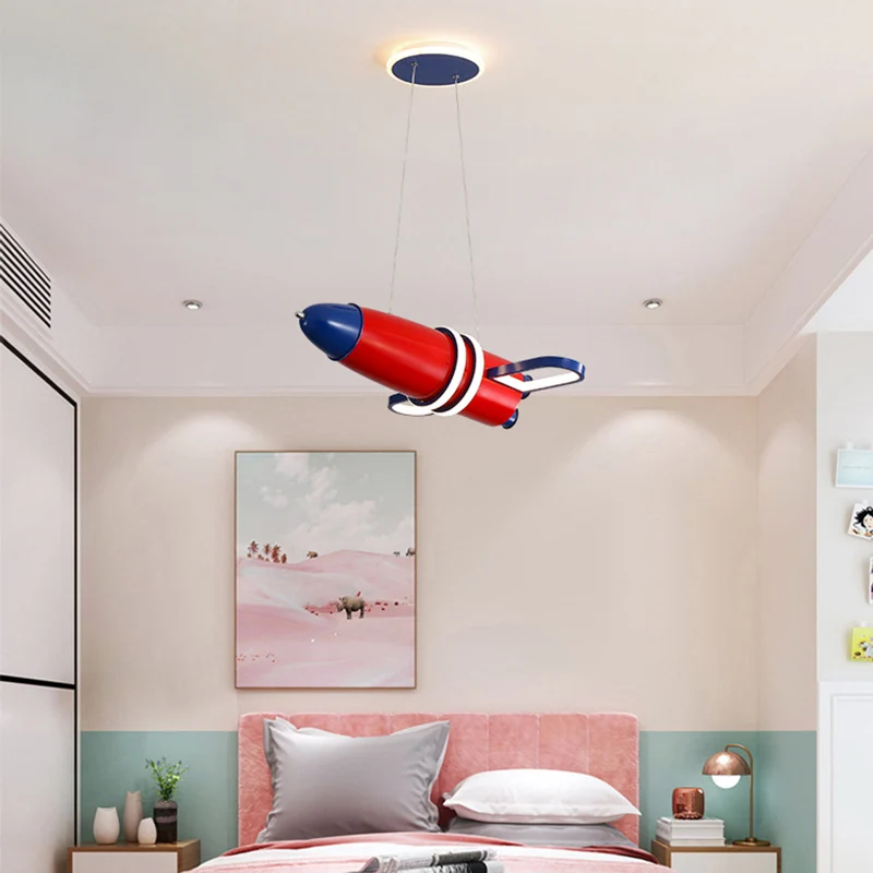Rode en blauwe satelliet hanglamp Cartoon LED acryl kroonluchter voor babykamer Clearhalo