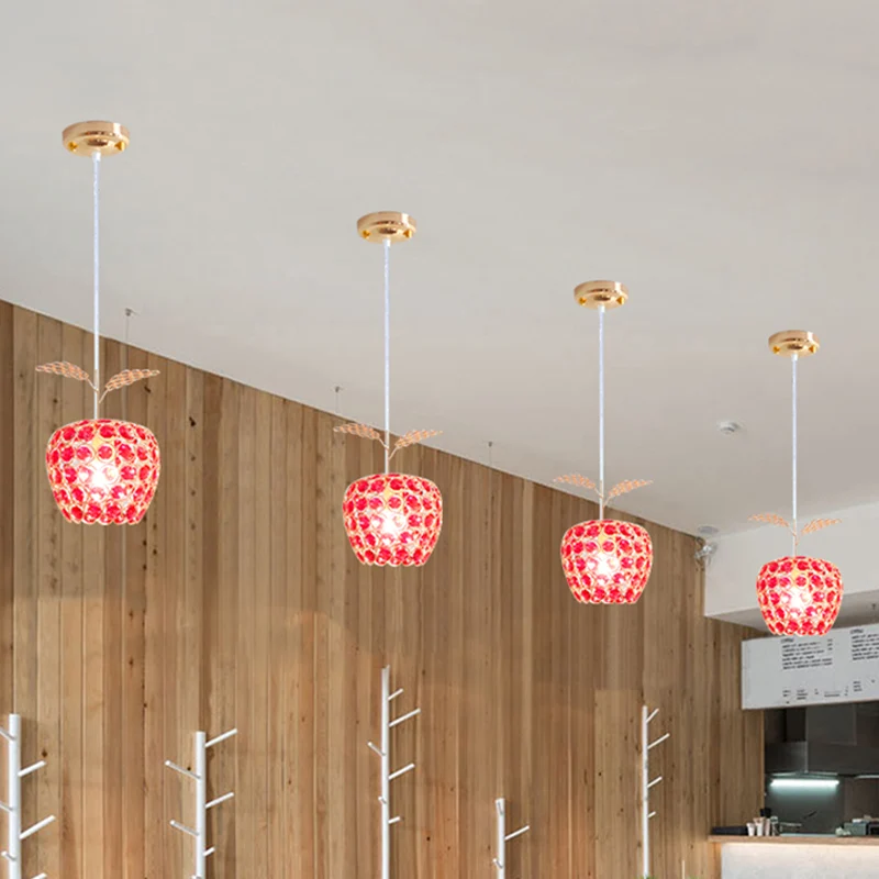 Rode, met kristallen ingelegde appelvormige hanglamp, eigentijdse hangende plafondlamp met 1 lichtbron goud Clearhalo