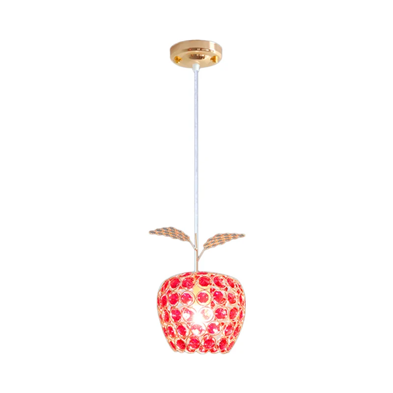 Rode, met kristallen ingelegde appelvormige hanglamp, eigentijdse hangende plafondlamp met 1 lichtbron goud Clearhalo