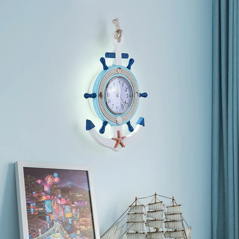 Roerwandverlichting Kinderen Metallic LED Blauw Schanslamp met klokontwerp, warm/wit licht Clearhalo