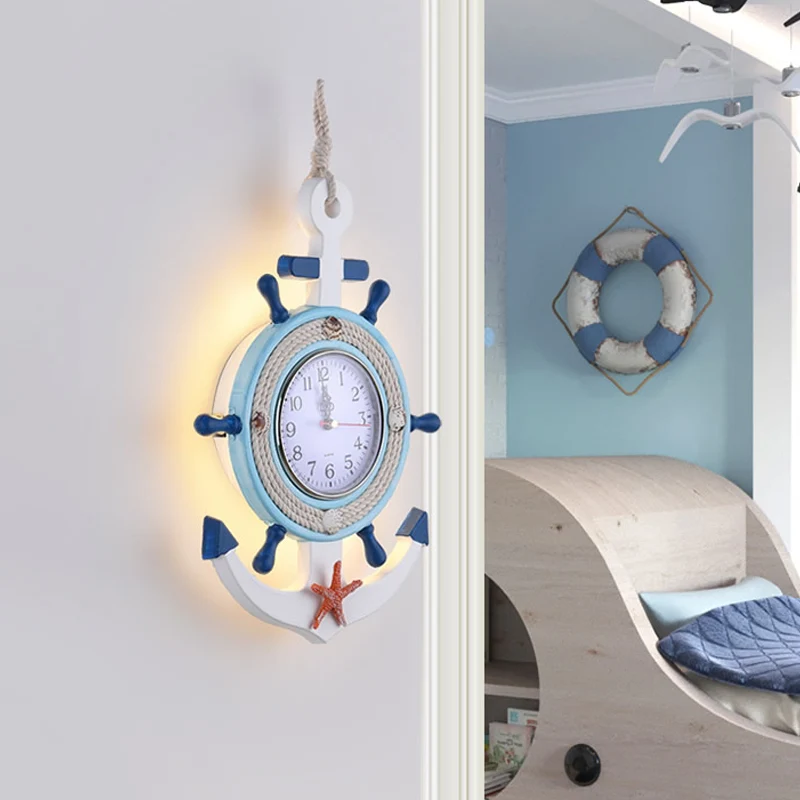 Roerwandverlichting Kinderen Metallic LED Blauw Schanslamp met klokontwerp, warm/wit licht Clearhalo