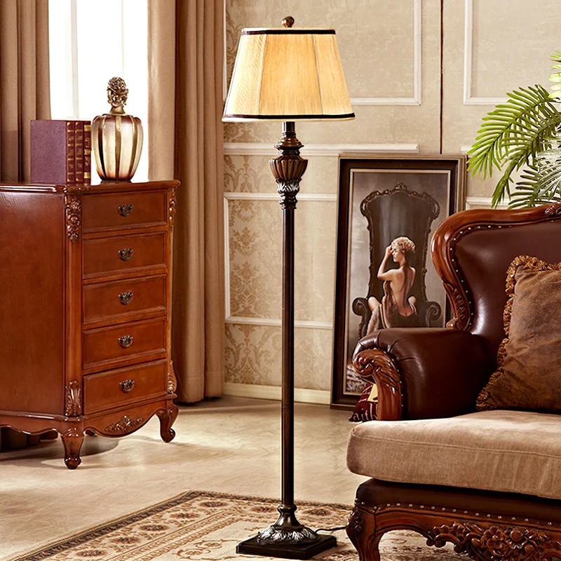 Roest 1-lichts staande lamp, traditionele staande lamp van hars, met kegelvormige stoffen kap Clearhalo