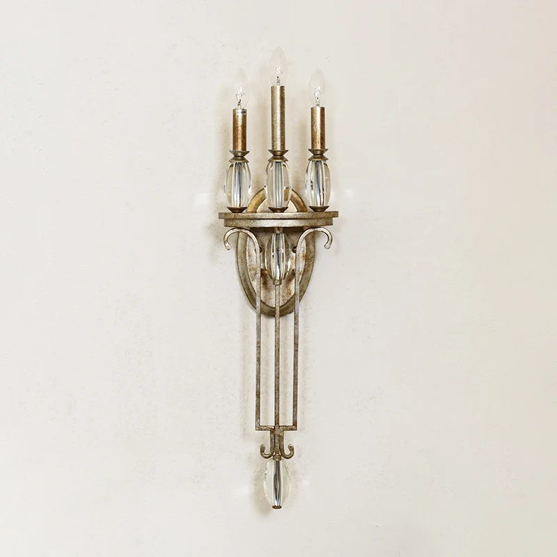 Roest 3-lichts schanslicht Traditionele metalen kaars wandverlichtingsarmatuur voor slaapkamer Clearhalo