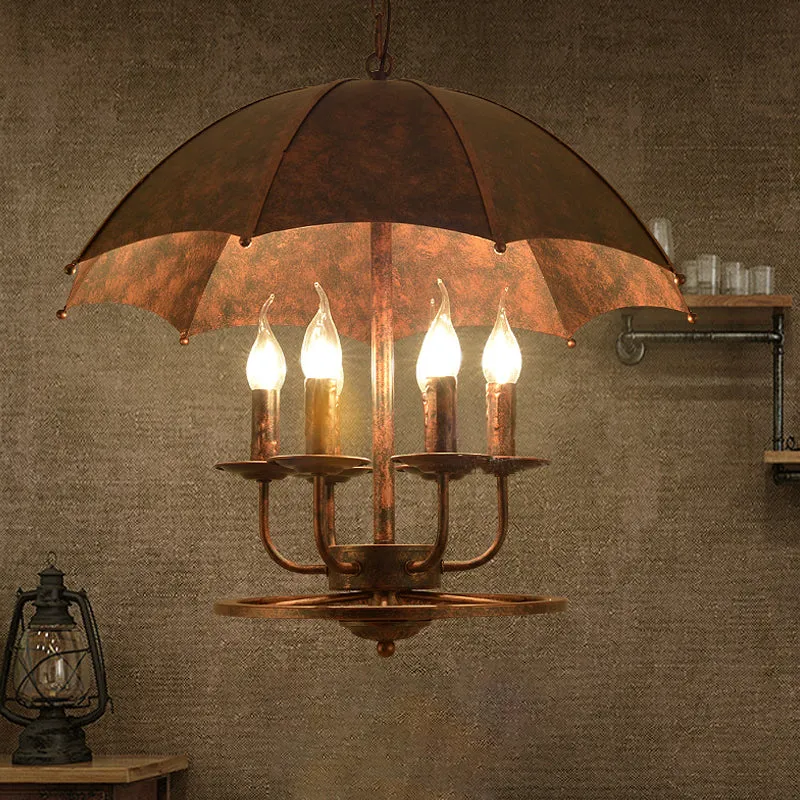 Roestkaars hanglamp met parasolkap 6-lichts metalen hanglamp voor boetiek Clearhalo
