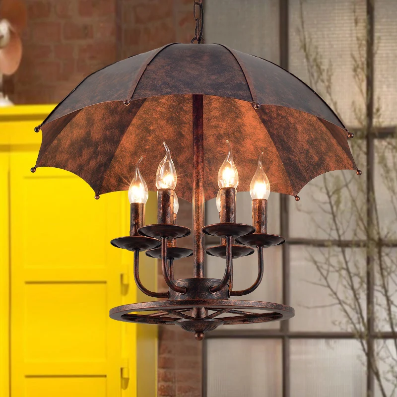 Roestkaars hanglamp met parasolkap 6-lichts metalen hanglamp voor boetiek Clearhalo