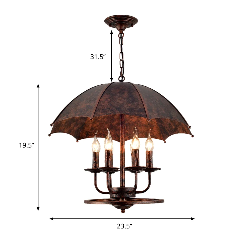 Roestkaars hanglamp met parasolkap 6-lichts metalen hanglamp voor boetiek Clearhalo