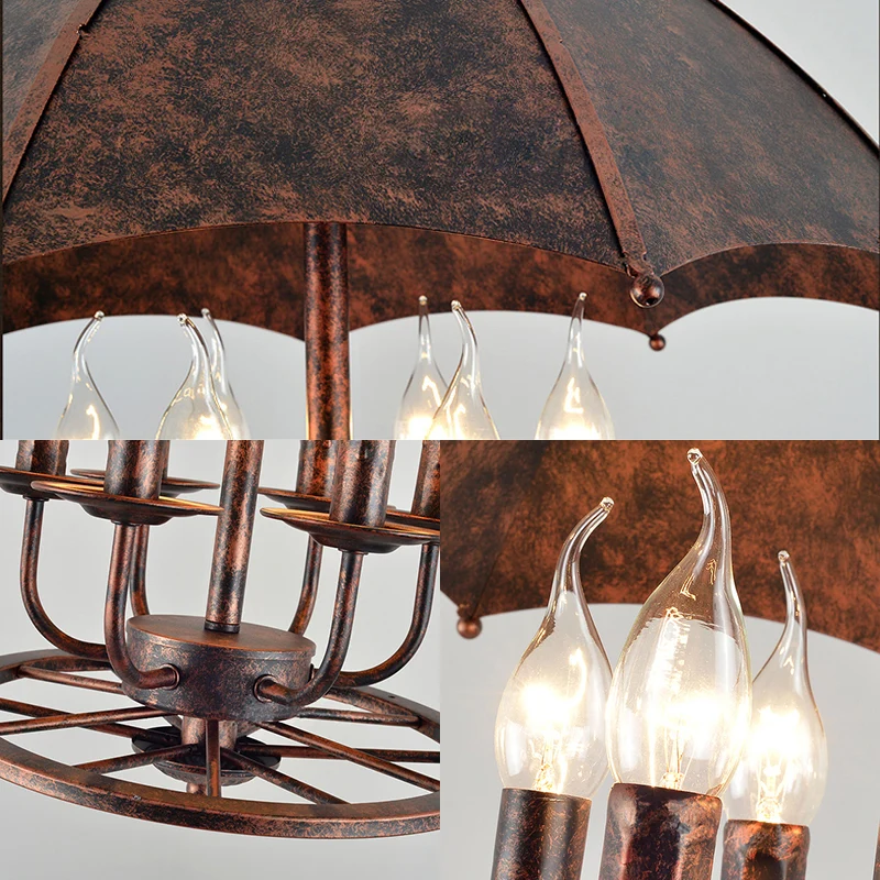 Roestkaars hanglamp met parasolkap 6-lichts metalen hanglamp voor boetiek Clearhalo