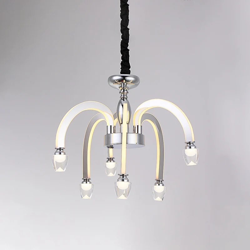 Roestvrijstalen hangende kroonluchter moderne eetkamer 21 "/27,5" brede LED-hanglampset chroom met kristallen kruisbloem C...