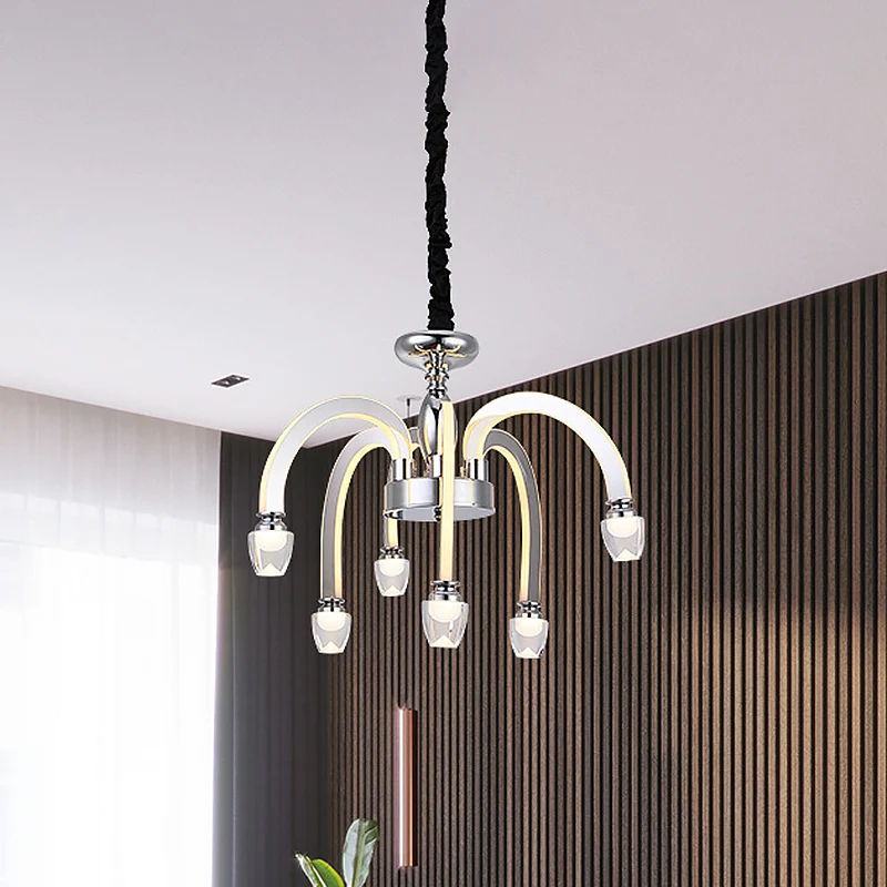 Roestvrijstalen hangende kroonluchter moderne eetkamer 21 "/27,5" brede LED-hanglampset chroom met kristallen kruisbloem C...