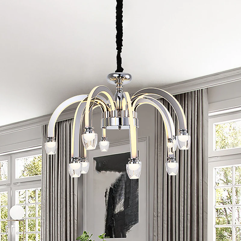 Roestvrijstalen hangende kroonluchter moderne eetkamer 21 "/27,5" brede LED-hanglampset chroom met kristallen kruisbloem C...
